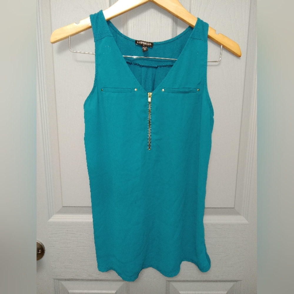 Teal Sleeveless Top with Zipper Detail